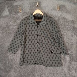 Ali Miles Gray Polka Dot Button Womens Blouse Lagenlook Vacation Sz Large